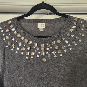 A New Day Gray Sweater with Jem Design Size Medium